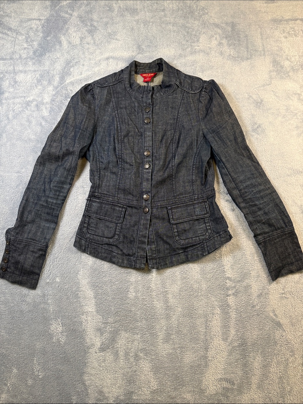 Vtg Guess Dark Jean Button-Front princess military style Denim Jacket